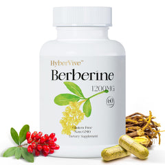HyberVive Berberine bottle showing 60 capsules for post-meal support.