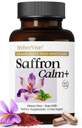 HyberVive saffron bottle with capsules for mood balance and calm energy.