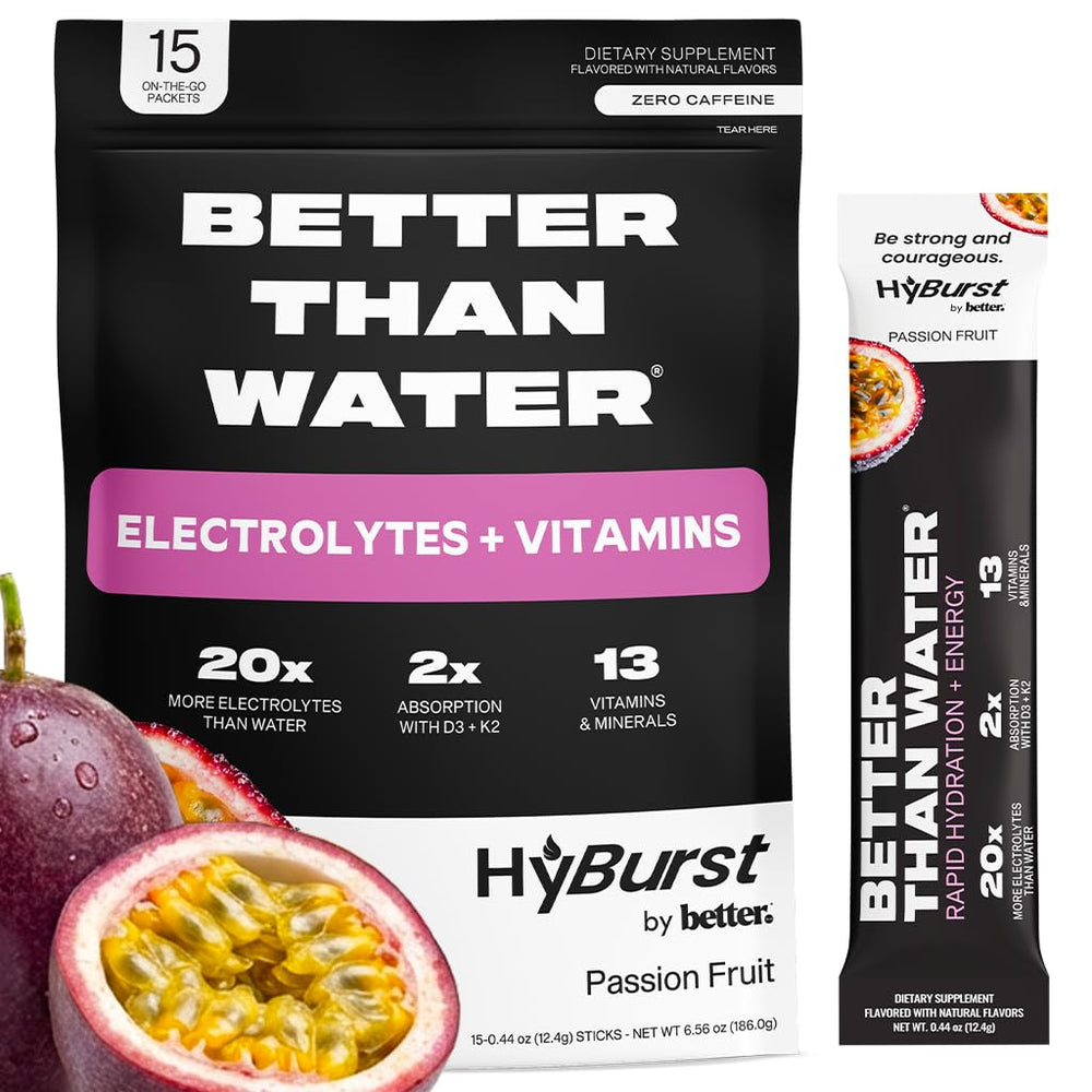 Hyburst Better Than Electrolyte bottle with passion fruit flavor for refreshing hydration