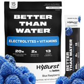 Hyburst bottle pour blue raspberry shows convenient hydration on the go.