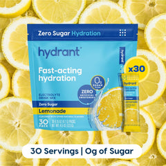 Powder dissolving in water to create HYDRANT Hydrate lemonade.