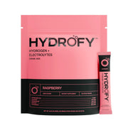 Hydrofy Raspberry hydration packets front, convenient on-the-go hydration.