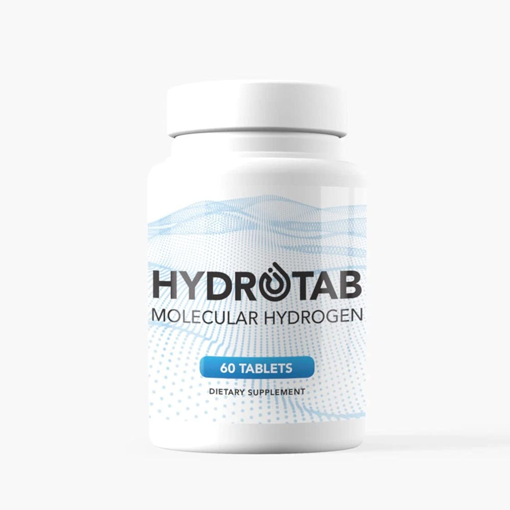 HydroTab bottle and tablets for daily hydration and potential antioxidant support.