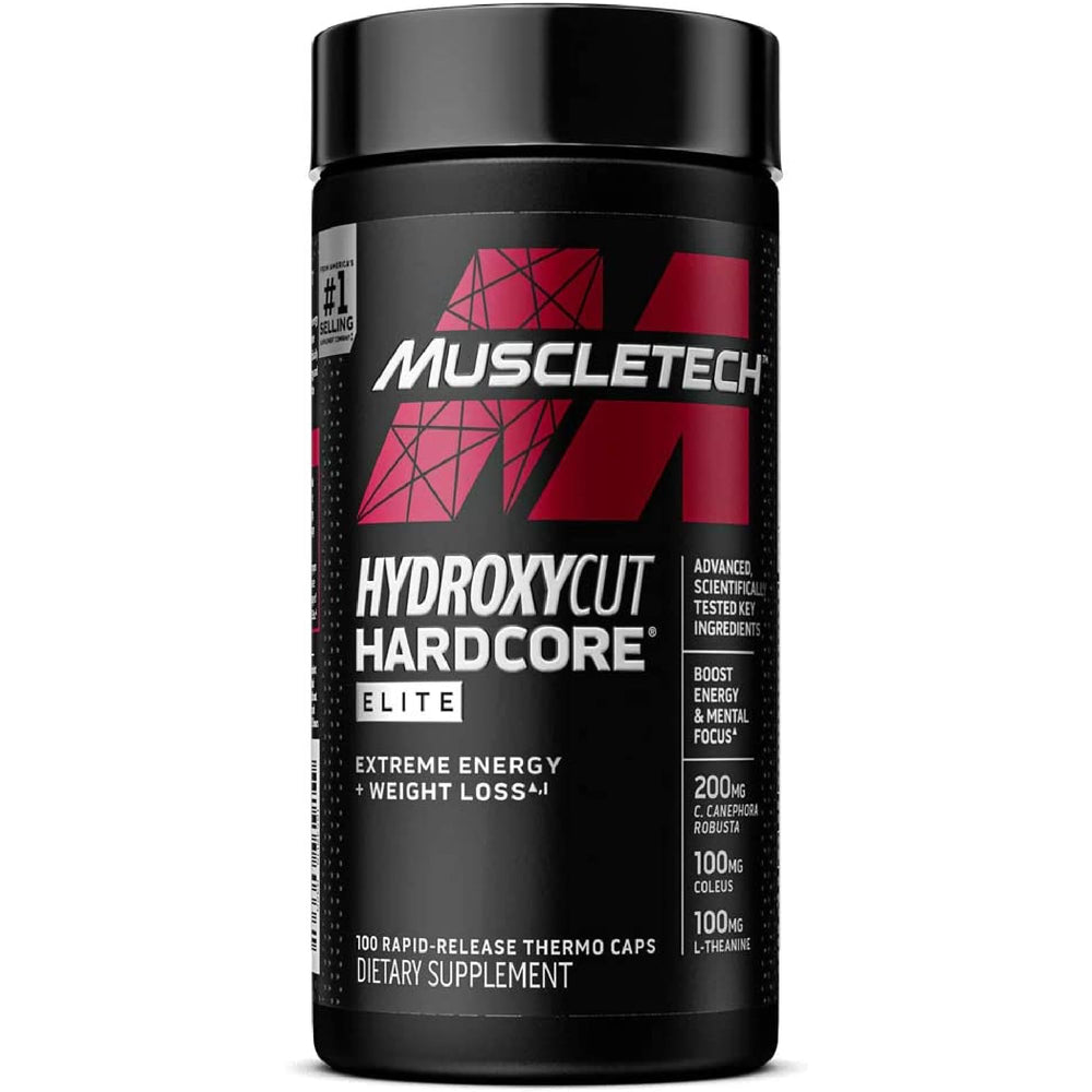 Hydroxycut Hardcore Elite bottle on display signaling energy and focus