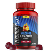 Hydroxycut Hardcore Ultra Shred Gummies bottle for non-stimulant daytime use.
