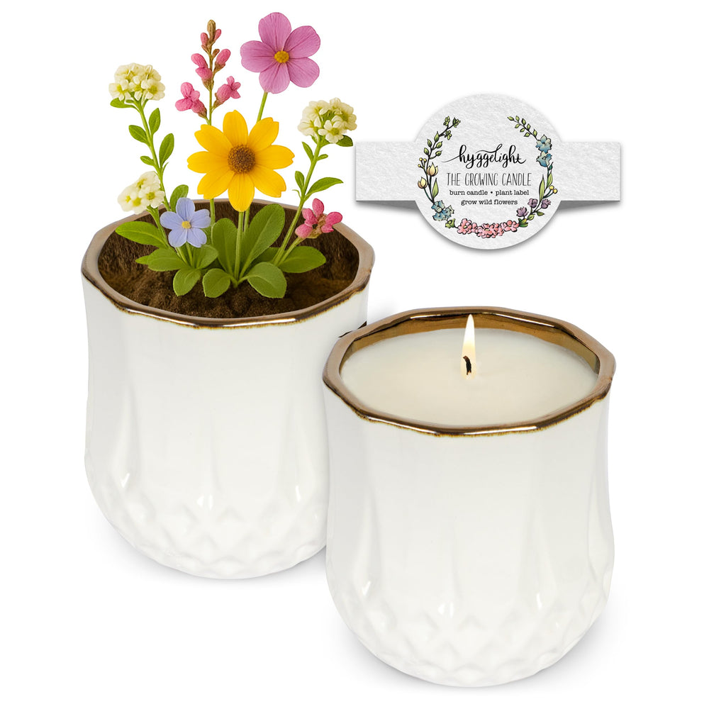 Hyggelight Astrid coffee-cream scent candle in white ceramic pot, cozy ambiance