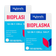 Hyland's Bioplasma bottle front view, convenient 2-pack for daily cell salt balance.