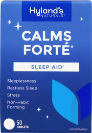 Hyland's Calms Forte bottle-front view showing packaging and stress-related rest use case.