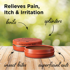 Hyland's PRID salve applying on skin demonstrates temporary topical relief for minor irritations.