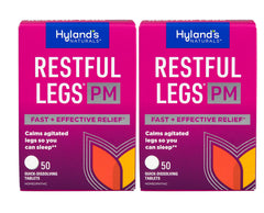 Hyland's Restful Legs PM tablets dissolve under the tongue for quick relief and sleep support.