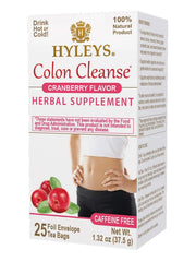 Hyleys Colon Cleanse Cranberry tea bags front view for gentle digestion support