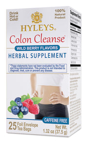 Hyleys Colon Cleanse Wild Berries tea bag close-up for gentle digestion support.