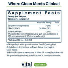 Hyperbiotics Vital Nutrients IBS Probiotic capsules for easy once-daily use.