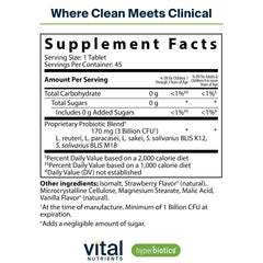 Hyperbiotics Vital Nutrients Pro Kids chewable tablets close-up highlighting sugar-free option
