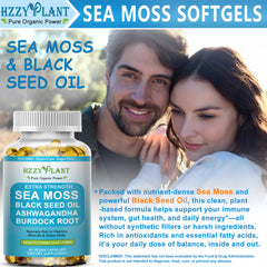 HZZYPLANT Sea Moss Softgels liquid-core closeup suggests fast absorption.