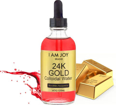 I Am Joy co. liquid gold bottle pour showing 24K gold for a luxurious ritual.