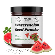 I Am Joy Co. Watermelon Seed Protein Powder bottle shows pure, pesticide-free nutrition for daily energy