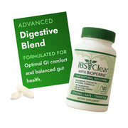 IBS Clear bottle front view highlighting the digestive support formula
