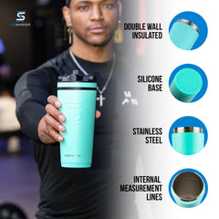 Ice Shaker 26oz mint bottle with non-slip base prevents slipping during workouts.