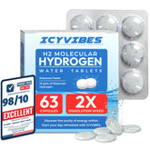 ICYVIBES premium hydrogen tablets in front of packaging for hydration