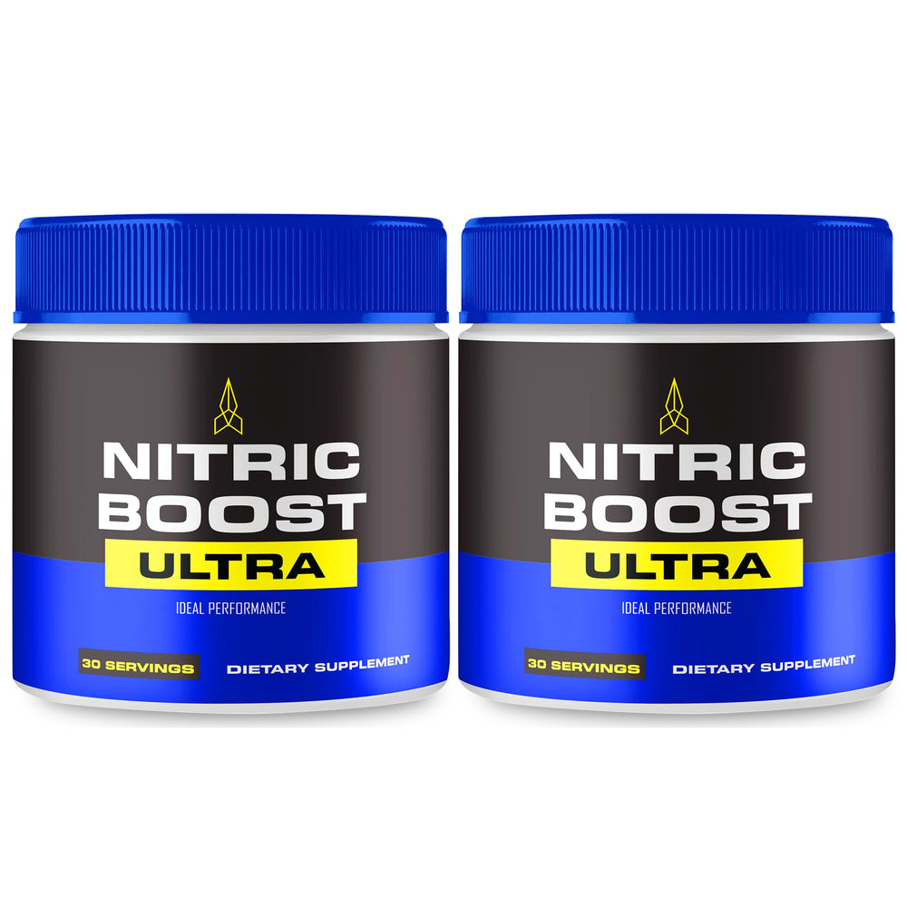 IDEAL PERFORMANCE Nitric Boost Ultra Powder tub front highlighting energy support formula.