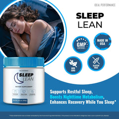 IDEAL PERFORMANCE Sleep Lean Powder label closeup highlights premium SleepLean branding.