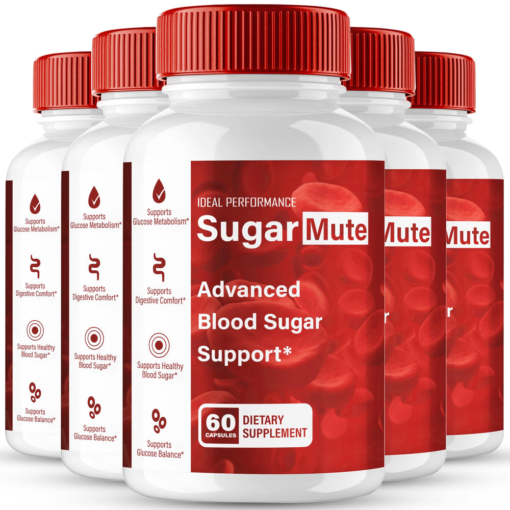 IDEAL PERFORMANCE Sugar Mute capsules bottle on table, supporting healthy circulation.