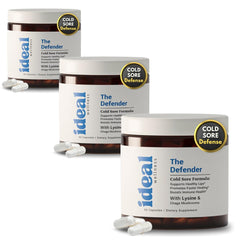 Ideal Wellness Cold Sore Defense bottle on shelf, convenient 3-pack option for daily immune support.