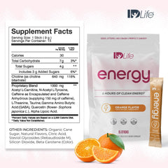 IDLife Orange energy drink powder bag front shot for easy travel.