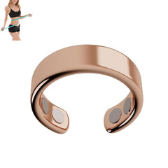 IENRGJ rose gold magnetic ring closeup promoting relaxation and balance.