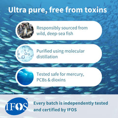 Igennus Wild Pacific fish oil label emphasizes IFOS purity and sustainable sourcing.