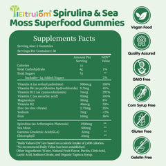 IIEltruiom Spirulina Gummies ingredients visual with sea moss and chlorophyll