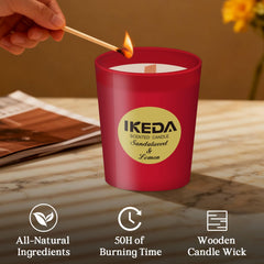 Ikeda Essoil natural soy-wax candle provides a clean burn.