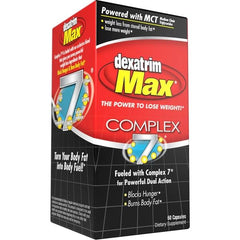 ILIOS Dexatrim Max Complex-7 label close-up highlighting the seven-ingredient blend.