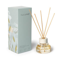 Illume Fresh Sea Salt diffuser bottle showing oceanic notes for a calming space