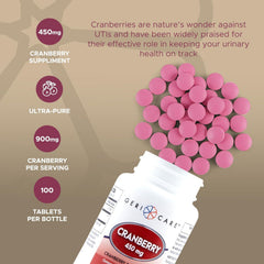 GeriCare High-Potency Cranberry Supplement – 450mg Cranberry Tablets, 100 Count (2pk) – UTI Support, GMO-Free, Gluten-Free