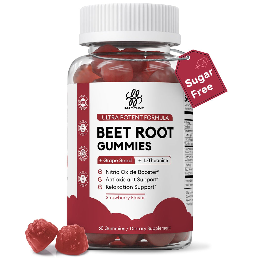 iMATCHME Beet Root Gummies bottle for daily wellness and convenient intake.
