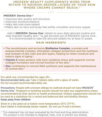 Imedeen Derma One bottle back lists ingredients and usage guidance.