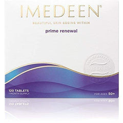Close-up of Imedeen Prime Renewal tablets highlighting skin quality benefits.