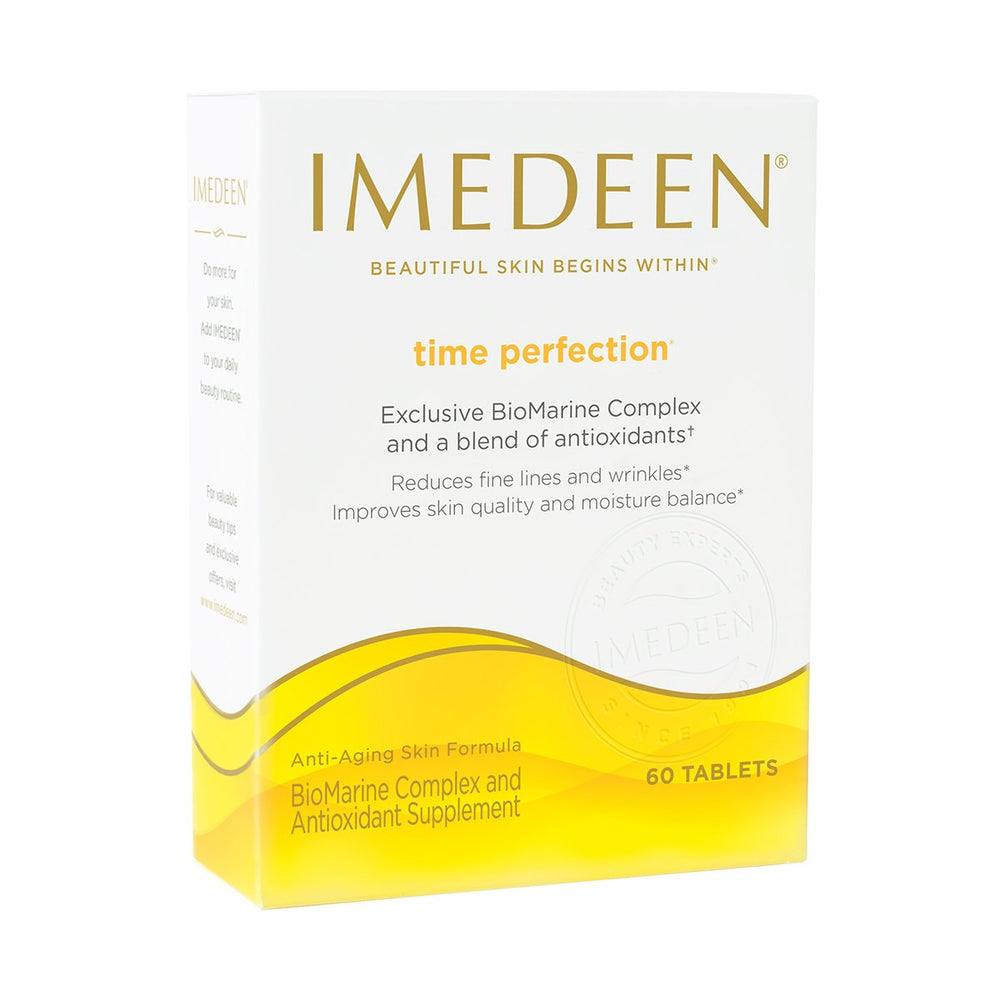 Imedeen Time Perfection bottle cap showing daily skin nourishment ritual
