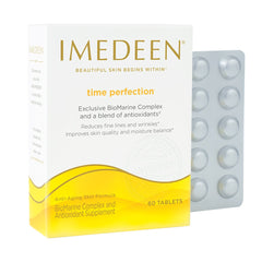 Imedeen Time Perfection capsules closeup highlighting nutrient-rich formula