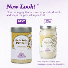 Imlak'esh Organics Sacha Inchi Protein powder in a mixing bowl for baking.