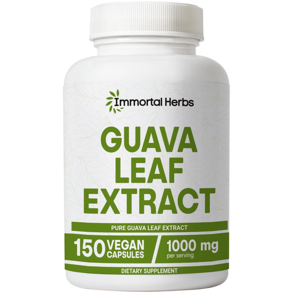 Immortal Herbs Guava Leaf Extract bottle with high-potency 1000mg capsules for daily use.
