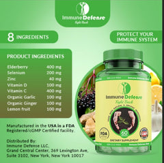 Immune Defense capsules close-up suggests easy-to-swallow daily capsules