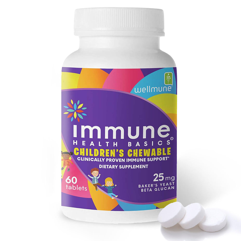 Immune Health Basics children's chewable tablets with orange packaging supporting daily immune wellness for kids.