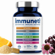 IMMUNETI Advanced Immune Support bottle label highlights a trusted daily immune health routine.