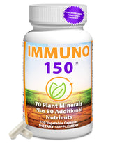 Immuno 150 bottle front view highlighting immune support and vitality.