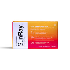 Immunotec Sunray bottle front displaying packaging and weekly dose convenience