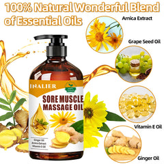 INALIER massage oil being applied for soothing at-home massage with quick absorption.
