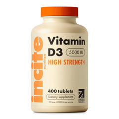 Incite Nutrition Vitamin D3 5000iu pack for long-term daily use.